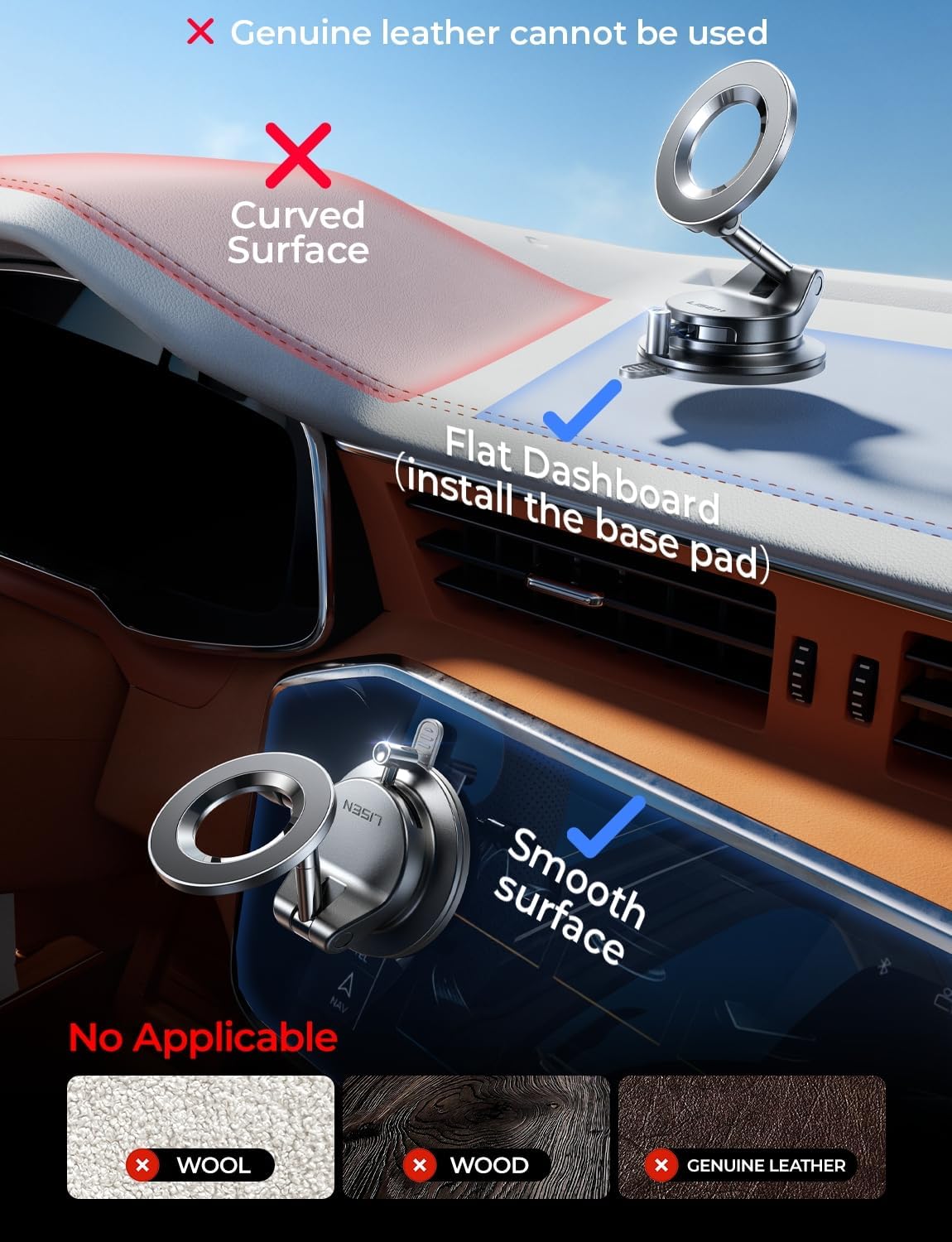 LISEN Soporte para Celular Automóvil Magsafe con Vacío, Porta Celular para Auto