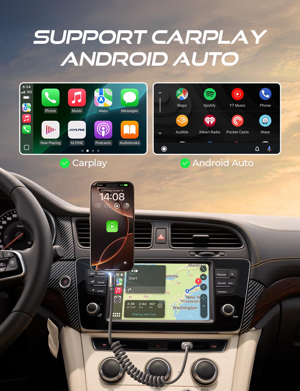 LISEN コイル状 USB C ケーブル