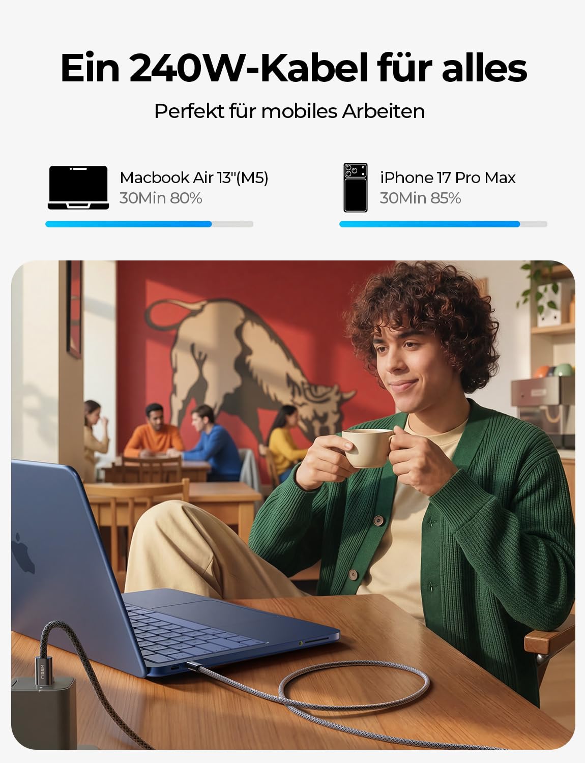 LISEN USB C Kabel 2M 240W Ladekabel USB C 2 Stück