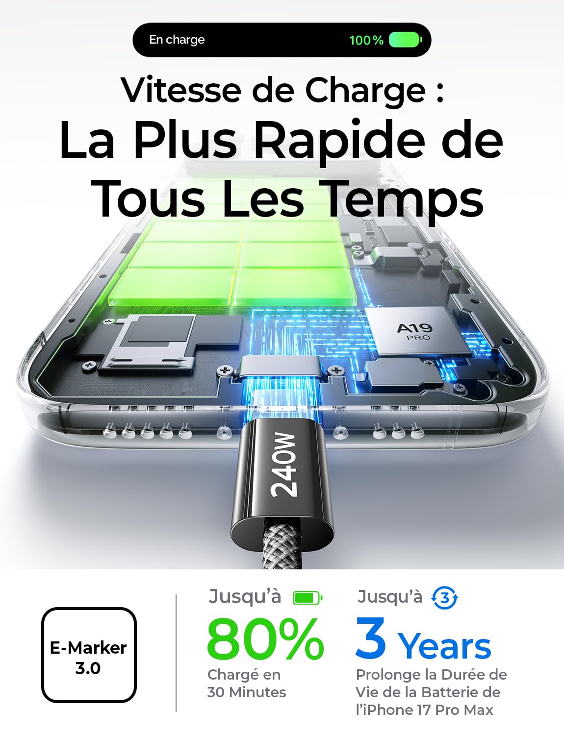 LISEN 240W Cable USB C Charge Rapide