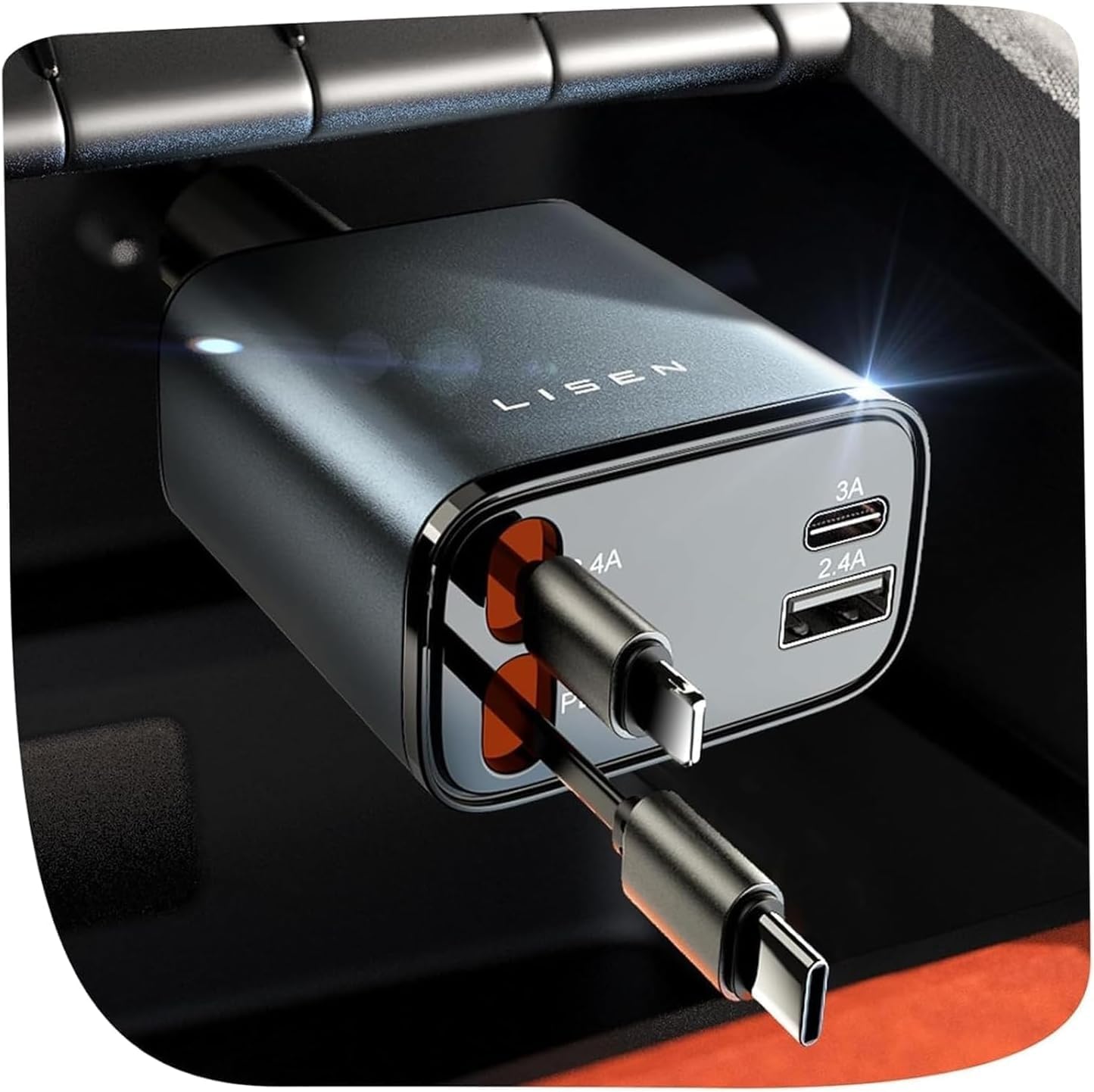 LISEN 4 in 1 Retractable USB C Car Charger 69W