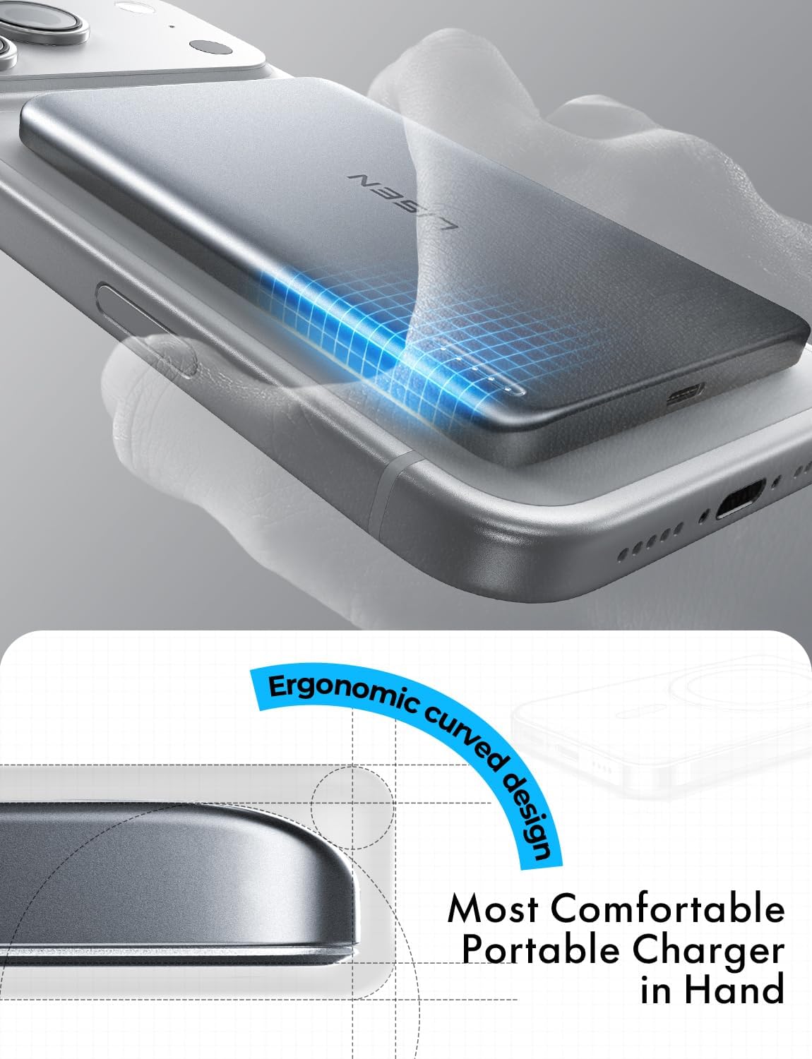 LISEN Qi2 15W Ultra Slim MagSafe Battery Pack 5000mAh Power Bank