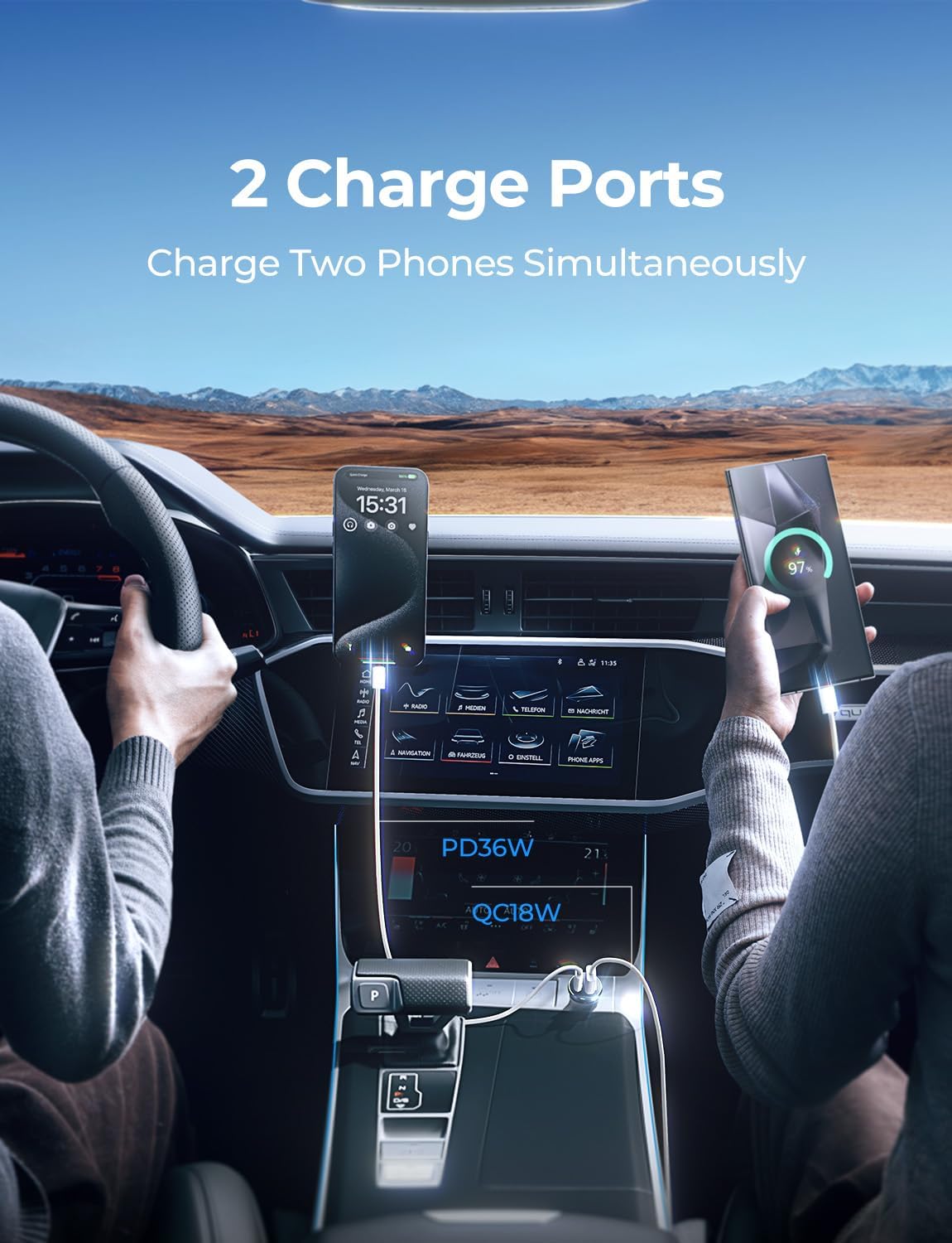 LISEN Car Charger USB C Super Mini Fast Charging PD36W&QC3.0 18W Dual Port