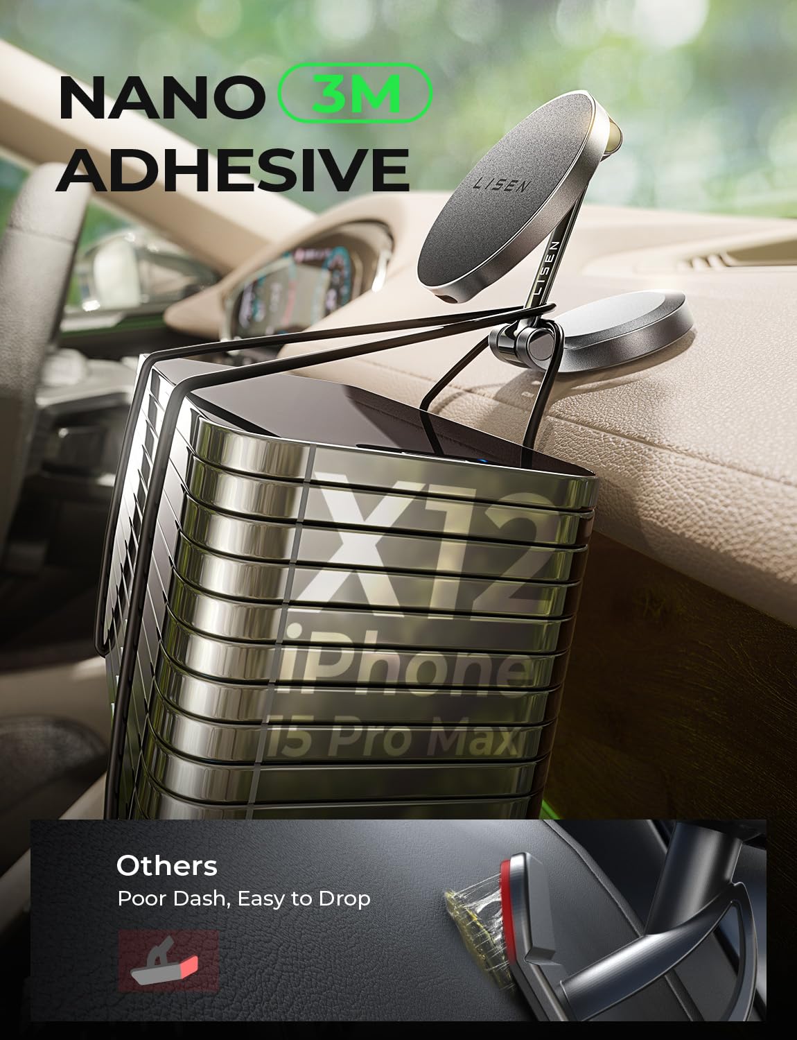 LISEN for Magsafe Car Charger Dashboard,360° Rotatable Mag Safe Charger Car Mount