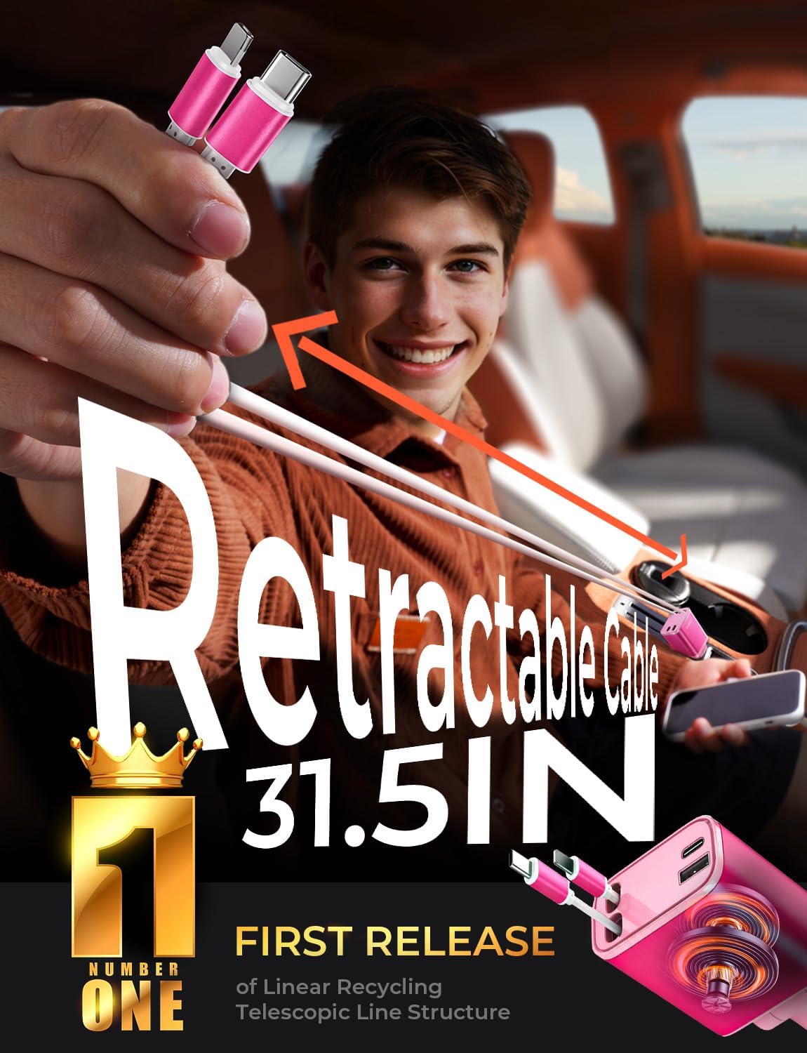 LISEN Retractable Car Charger Adapter for iPhone 17