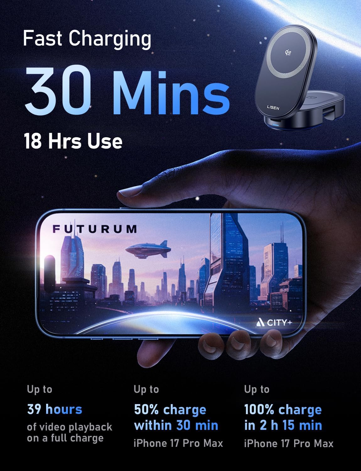 LISEN 3 in 1 Wireless Charger for Apple, Qi2 25W Fast Charger Wireless Charging Station for iPhone 17 16 15 14 13 12 Watch Airpods, for Magsafe Charger Charging Station As Gifts for Husbands Men Women