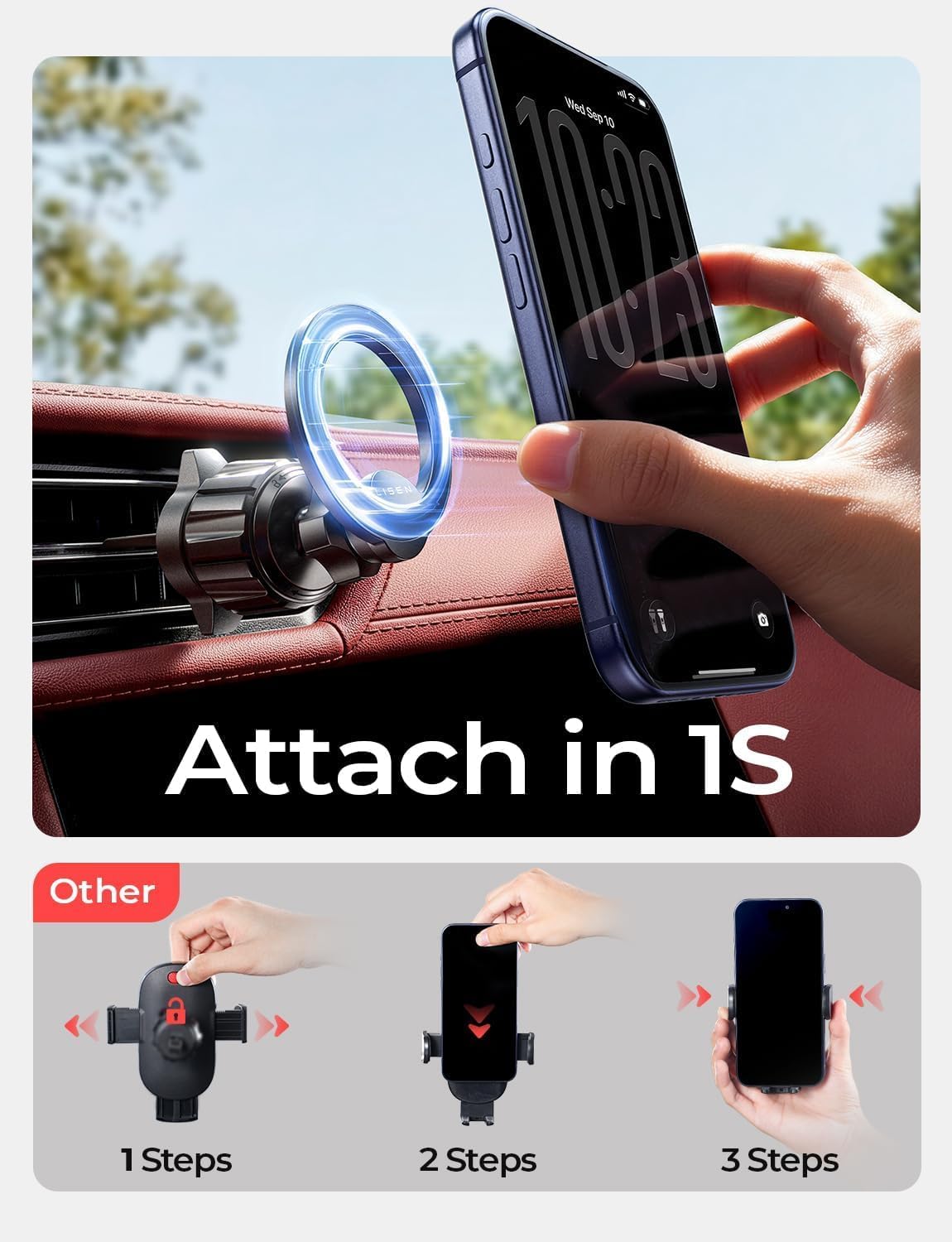 LISEN for iPhone 18 Pro Max Car Mount Holder Magnets Magnetic for MagSafe Car Mount Vent Dashboard Magnet Cell Phone Holder Mounts Car Accessories fit iPhone 18 Pro Max 17 16 15 14 13 12 Carbon Fiber