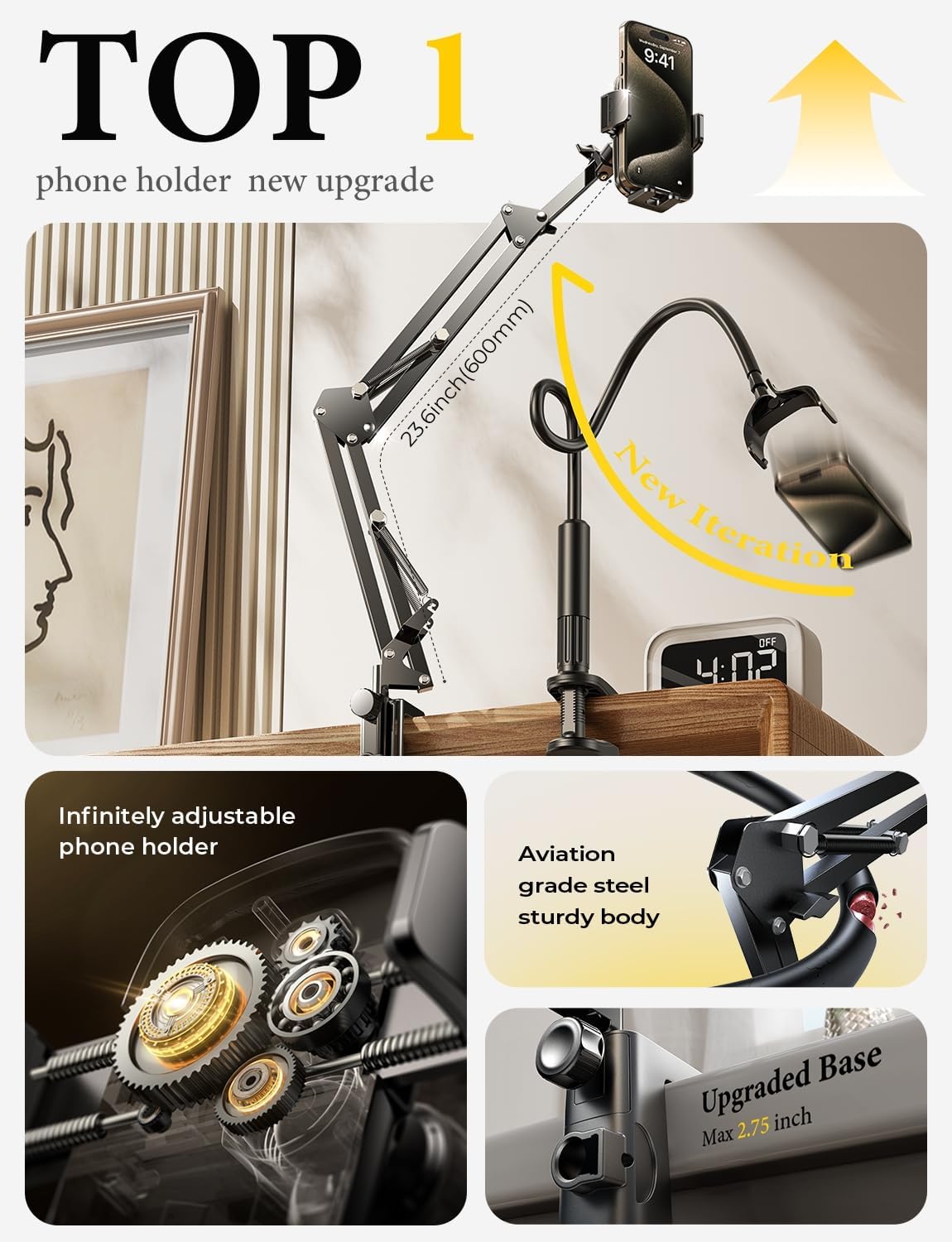 LISEN Gooseneck Phone Holder for Bed Desk
