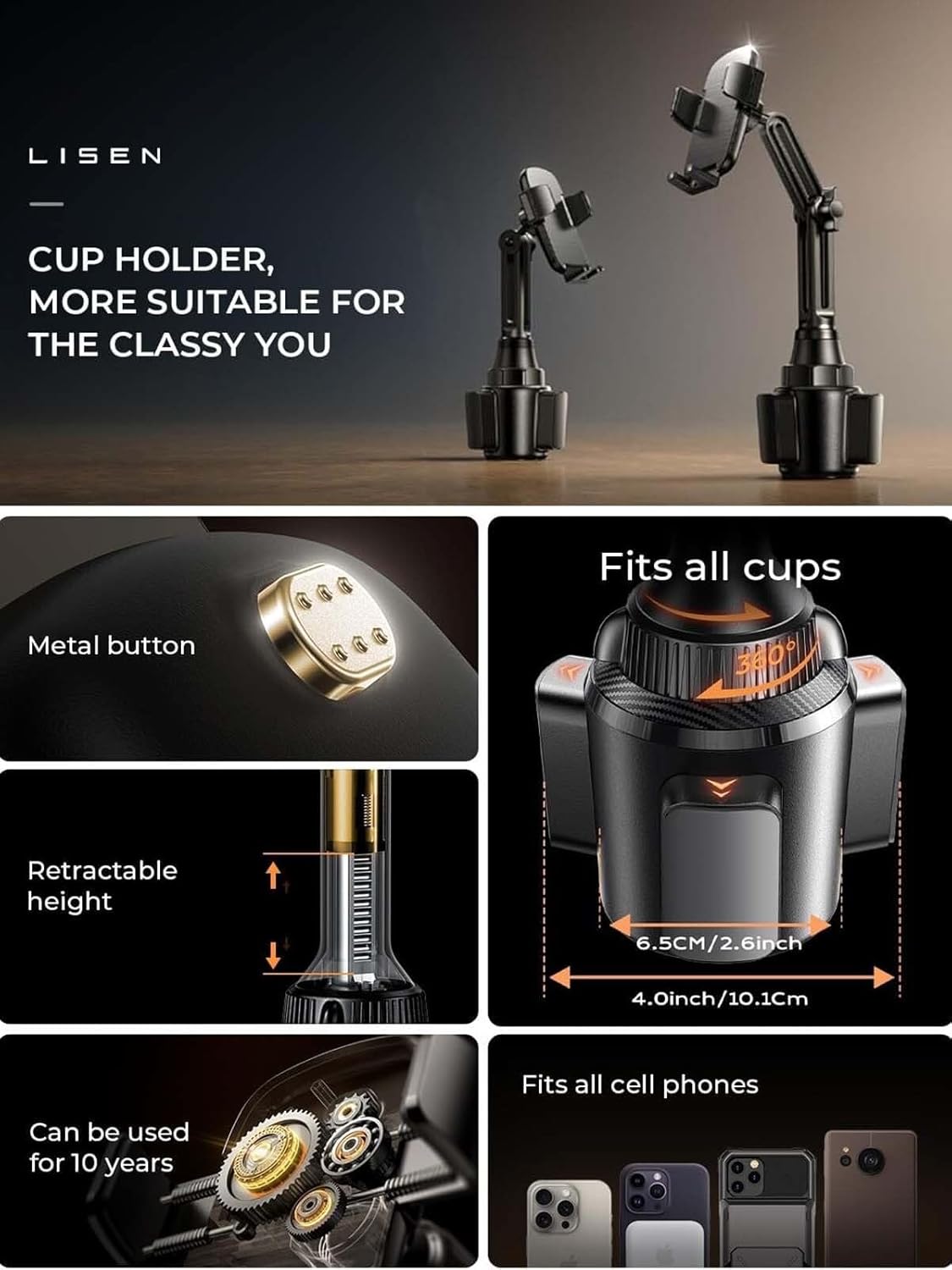 Lisen Getränkehalter-Handyhalterung fürs Auto