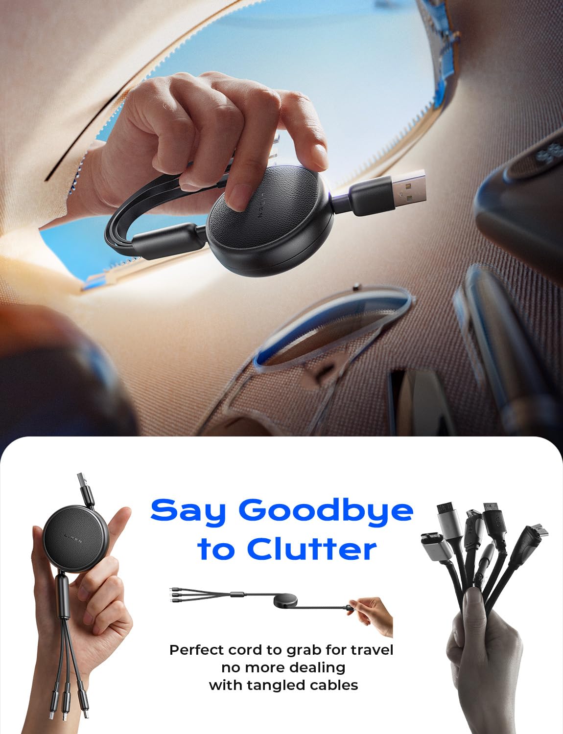 LISEN Multi Charger Cable, Retractable USB C to USB Charging Cable 3 in 1 Charger Lighting/Micro USB Cable