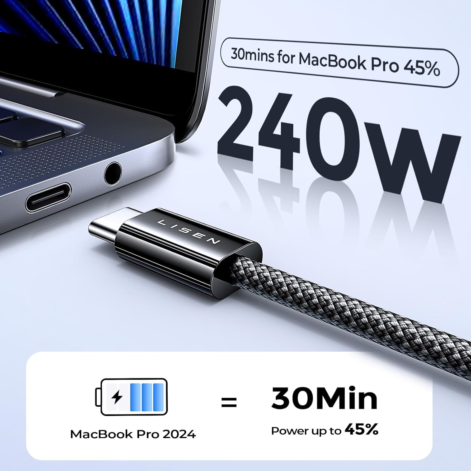 LISEN 2 Pack 240W USB C to USB C Cable 0.5M Charger Cable Black