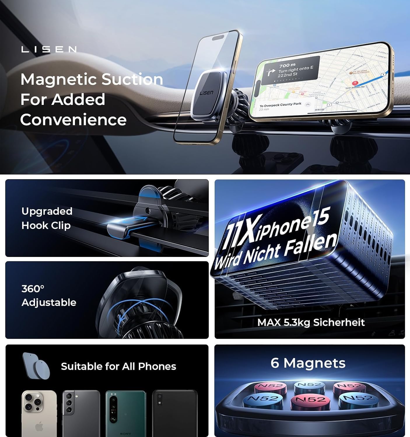 LISEN マグネット式車載スマホホルダー