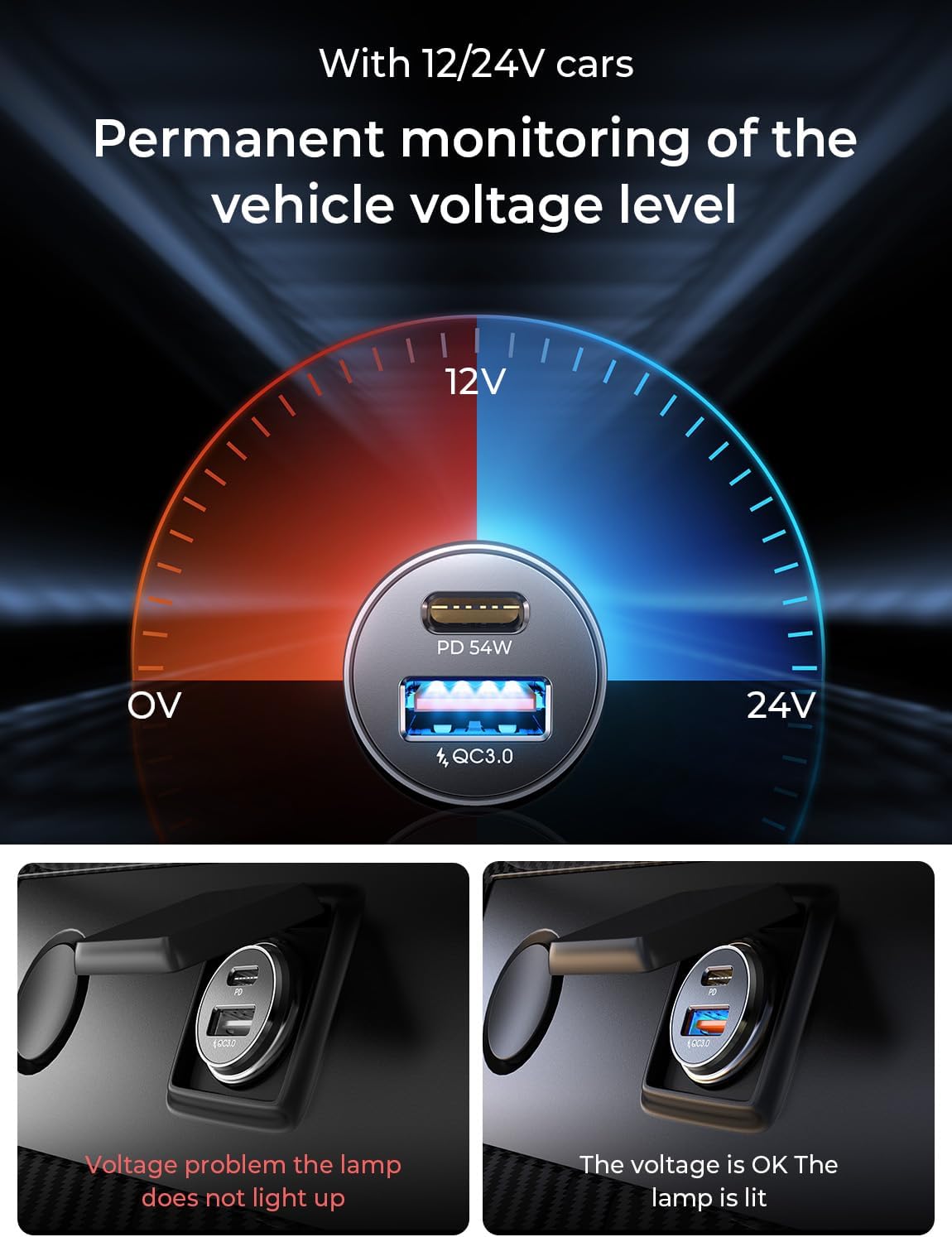 LISEN Car Charger USB C Super Mini Fast Charging PD36W&QC3.0 18W Dual Port