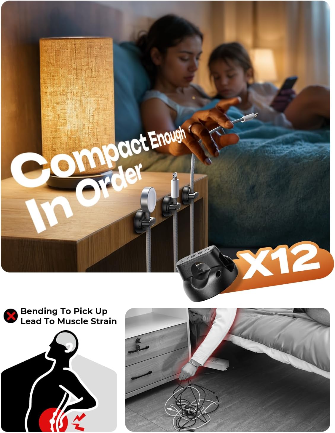 マグネット式ケーブルクリップ 12個パック