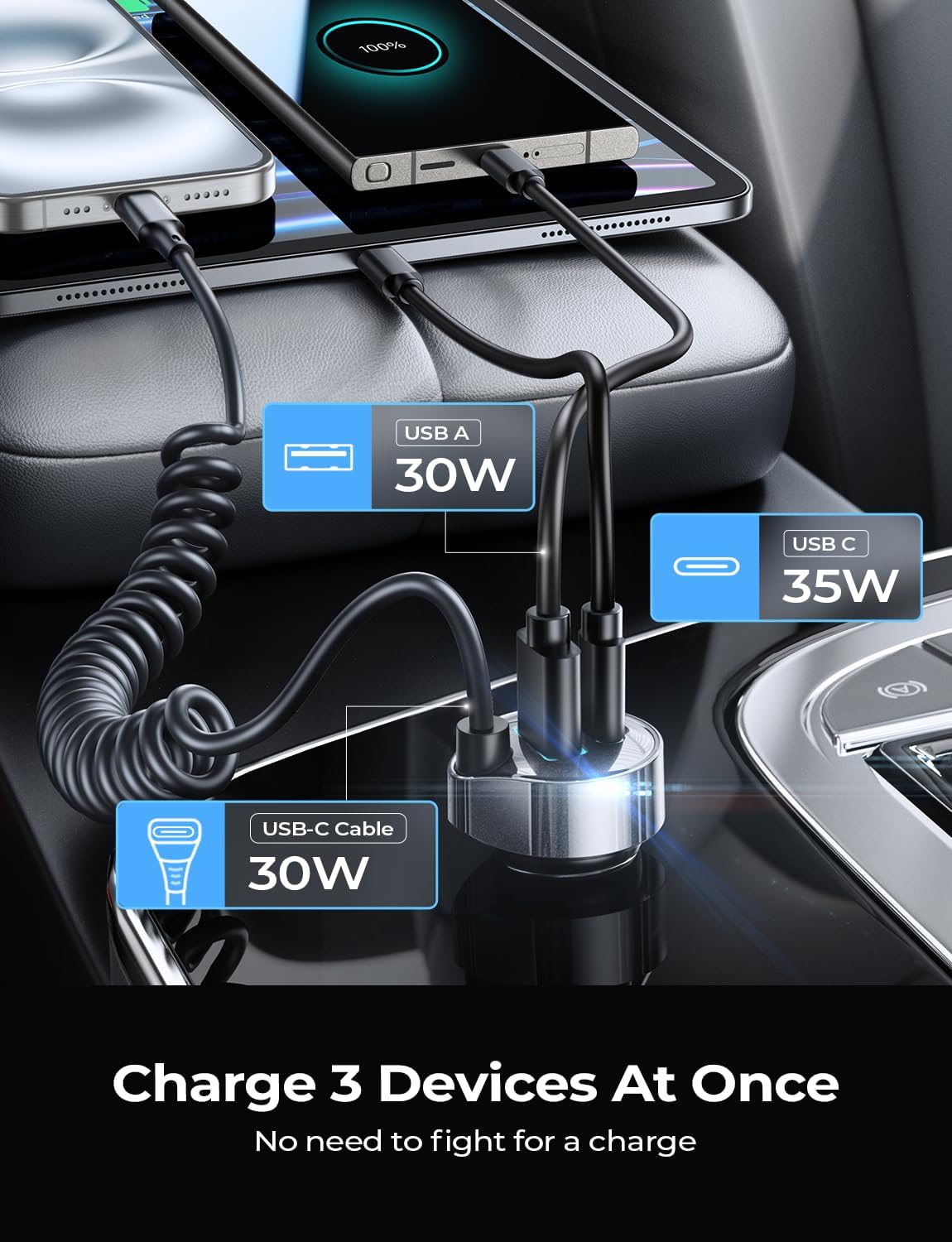 LISEN 65W Car Charger USB C Fast Charging