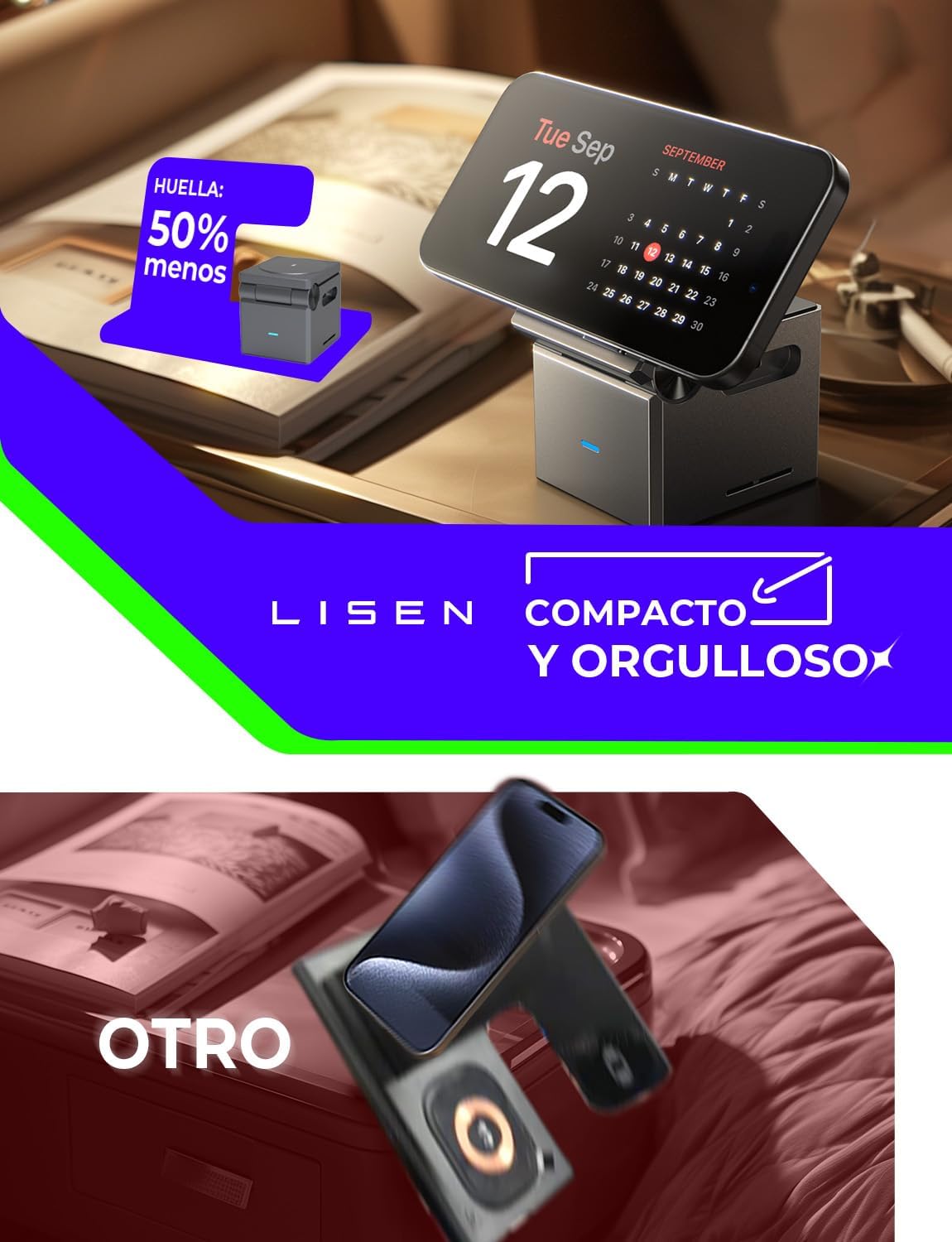 LISEN QI2 3 en 1 Cargador Inalámbrico Plegable Magnética