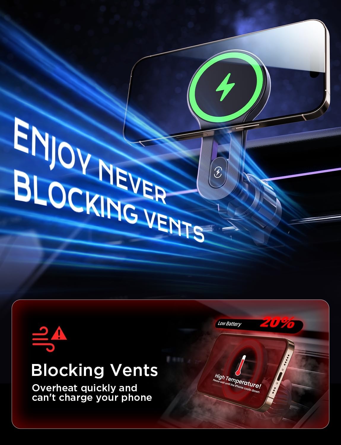 LISEN MagSafe対応 カーマウント充電器【15W プロ】