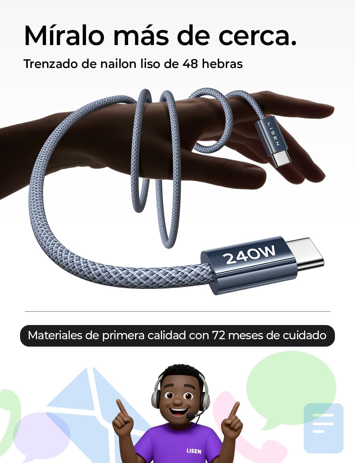 LISEN 240W Cable USB C a USB C 1M
