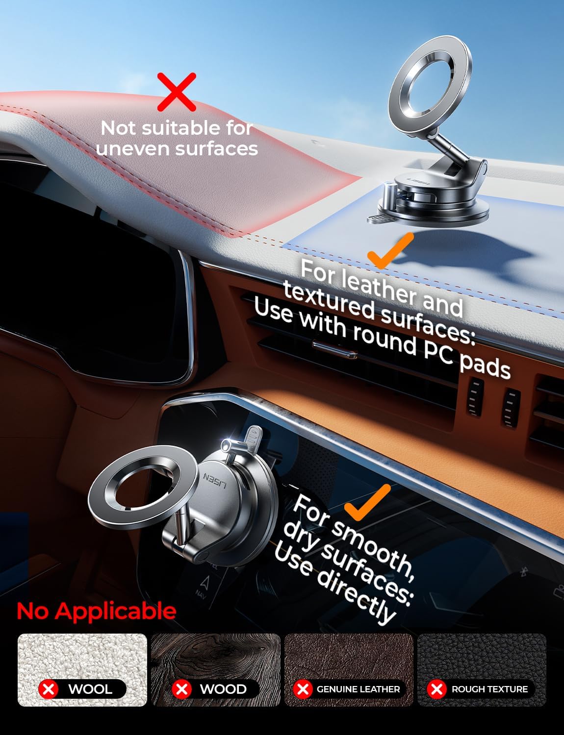 LISEN for Magsafe Car Mount |3800gf Strong Magnet+22xN55| Magnetic Phone Holder for Car Phone Holder Magnetic Vacuum Mobile Magnet Phone Holder iPhone Car Phone Mount for iPhone 18-12,Black