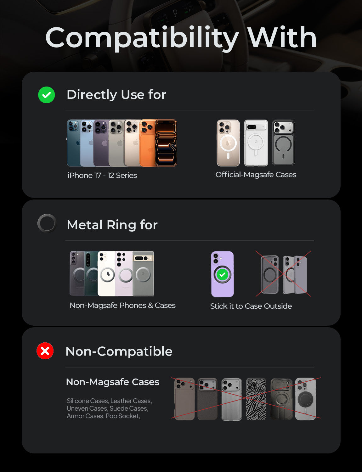LISEN for MagSafe Car Mount, Magnetic Phone Holder for Car, Vacuum Suction Cup Phone Mount, Magnetic Car Phone Mount 24 Strong Magnets, 360ยฐ Adjustable Memory Alloy Bendable Arm for iPhone 17 Pro Max
