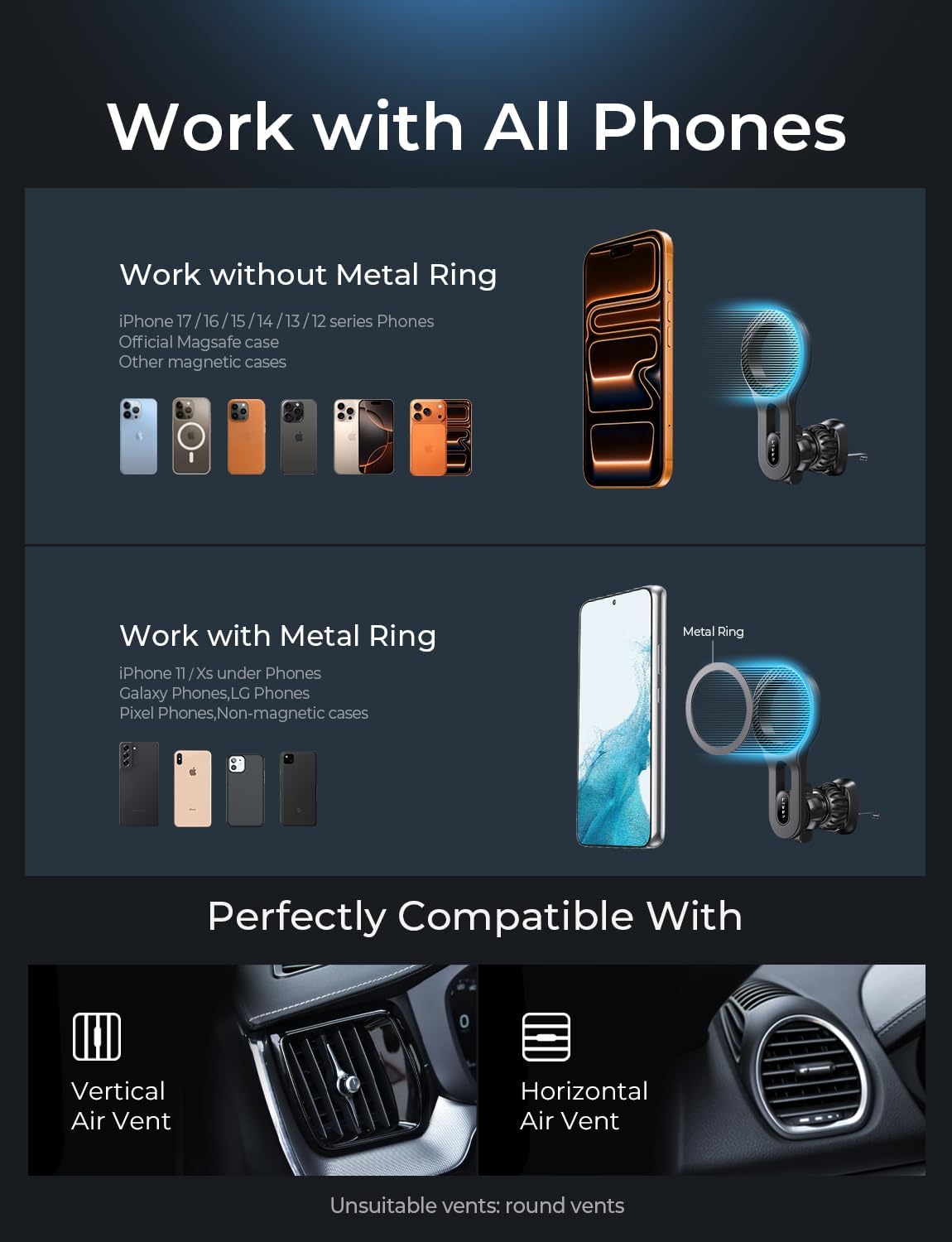 LISEN for iPhone 18 MagSafe Car Mount, Magnetic Phone Holder for Car Vent Phone Mount, Magnetic Car Phone Holder iPhone Car Mount, Air Vent Car Phone Mount Gifts for iPhone 18 17 16, Carbon Fiber
