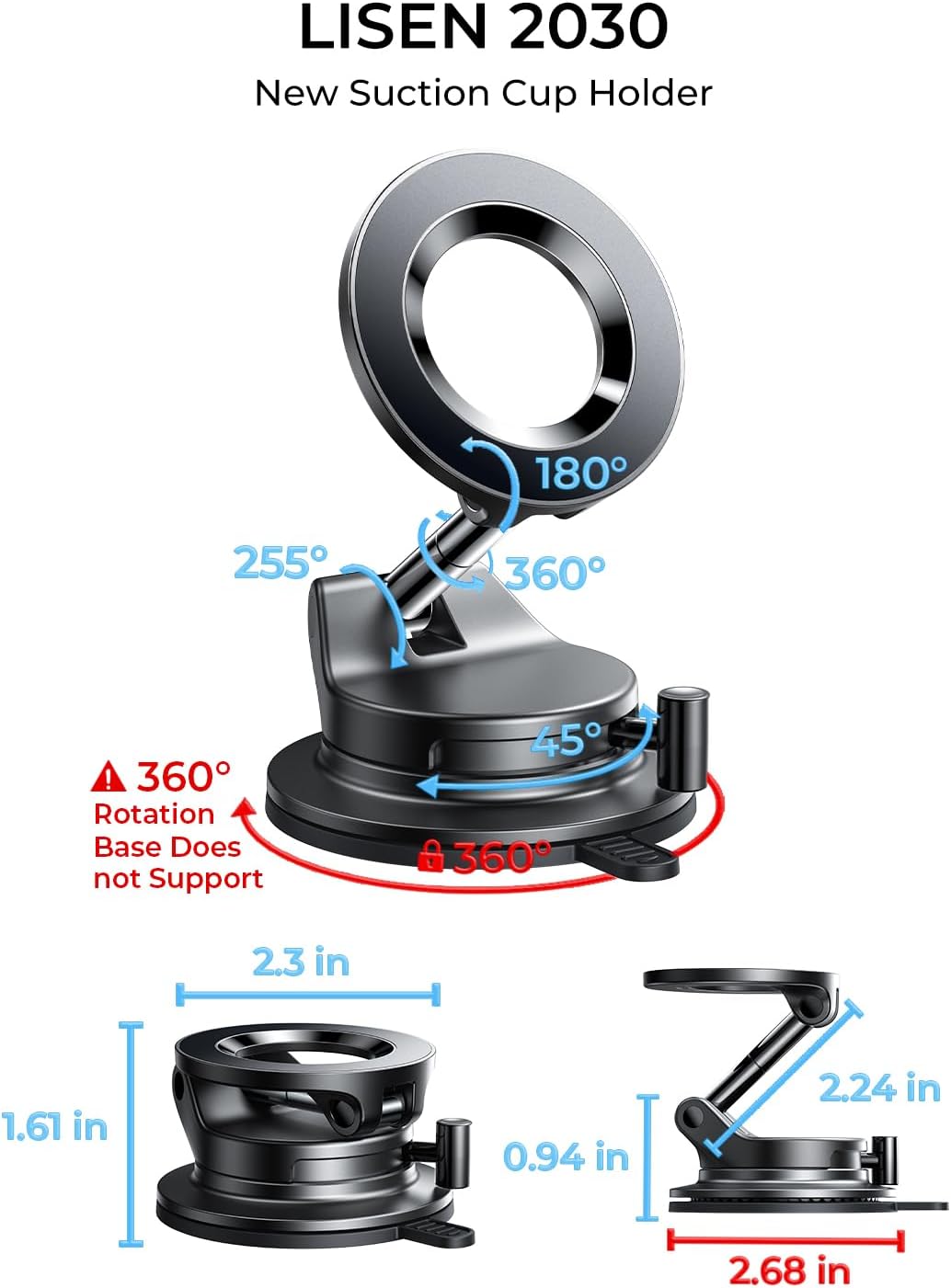 LISEN for Magsafe Car Mount, Magnetic Phone Holders for Your Car Vacuum, Phone Mount for Car Accessories for Women Men Jeep BMW, Suction Holder Kits, for iPhone 17 Pro Max 16 15 14 13 12,Carbon Fiber