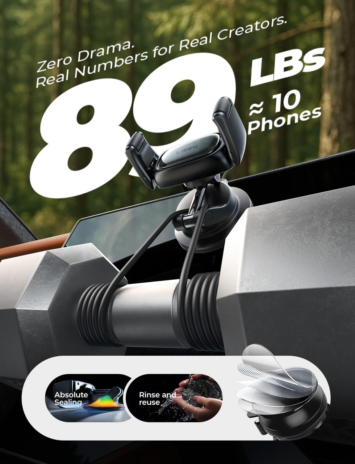 LISEN Suction Phone Mount for Car,Auto-Adjusting Phone Holder