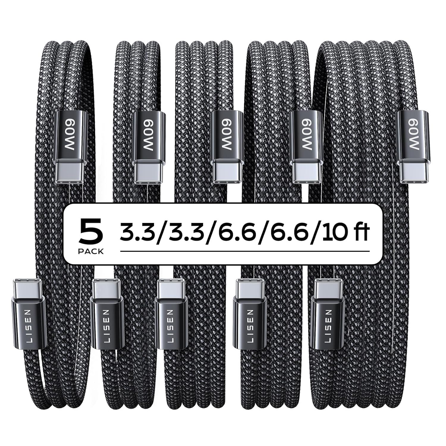 LISEN USB C to USB C Cable 5 Pack 1M 1M 2M 2M 3M