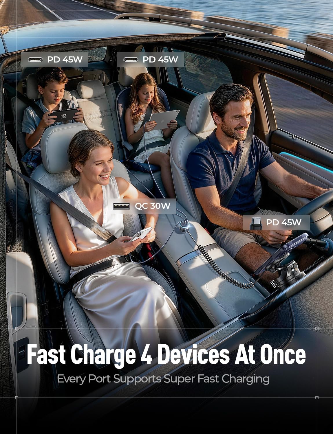 LISEN 90W Car Charger USB C