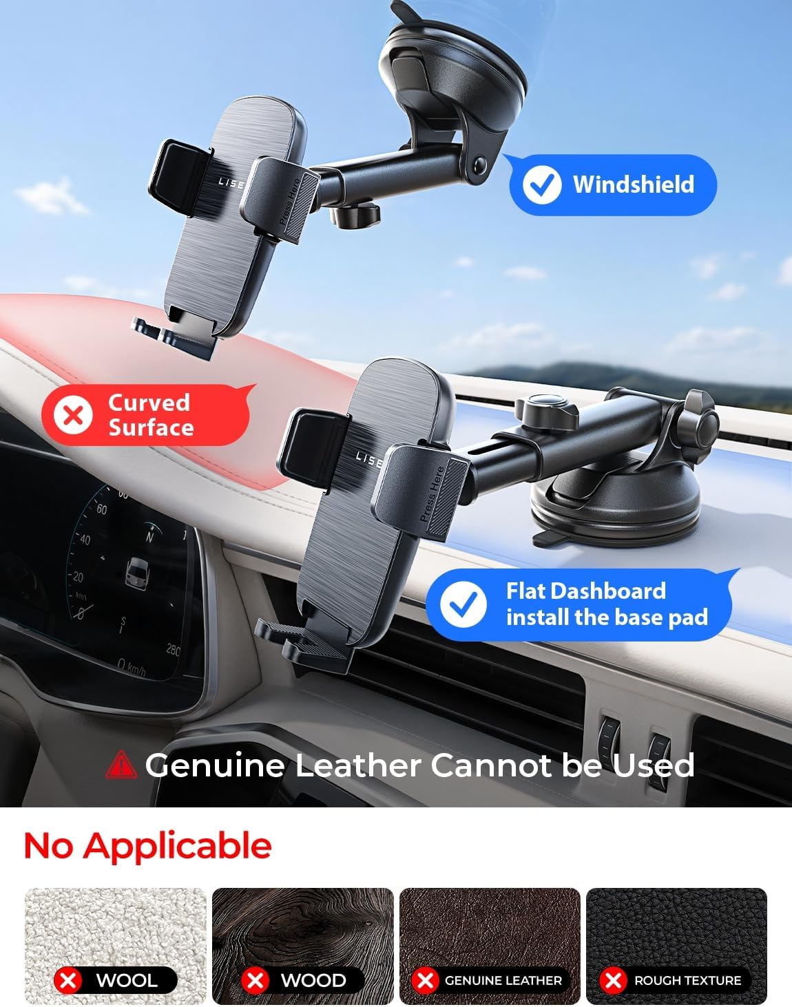 LISEN Car Phone Holder, Mobile Dashboard Car Phone Holder Air Vent