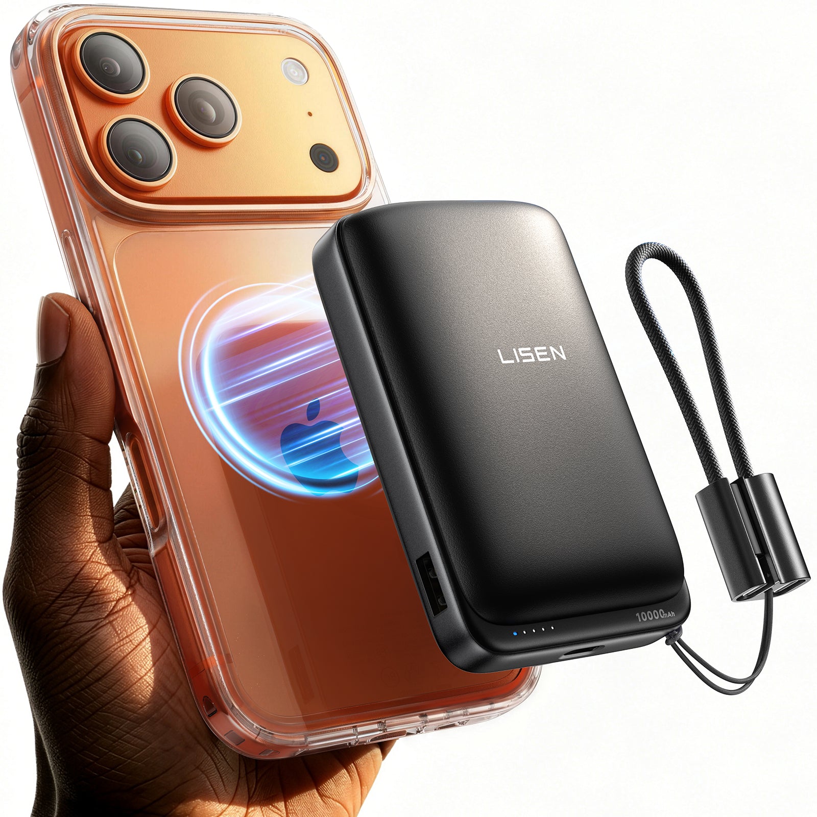 LISEN 10000mAh Qi2 MagSafe Powerbank mit abnehmbarem Kabel