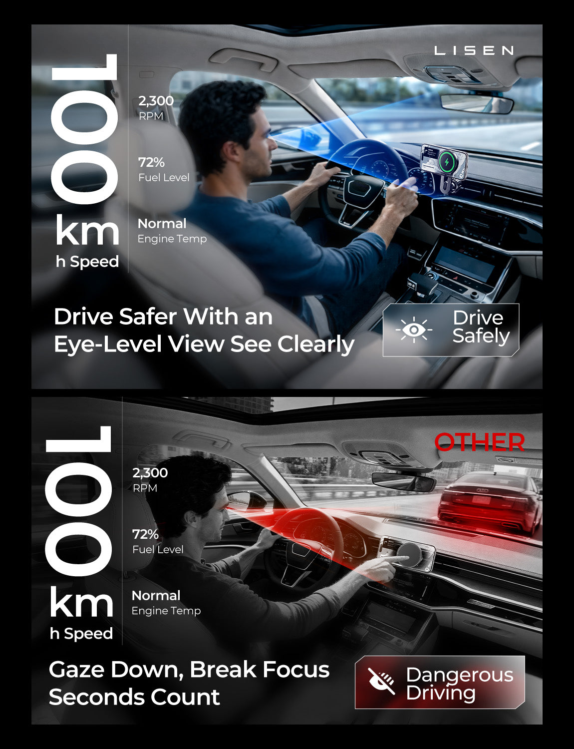 LISEN Qi2.2 25W MagSafe Car Mount Charger