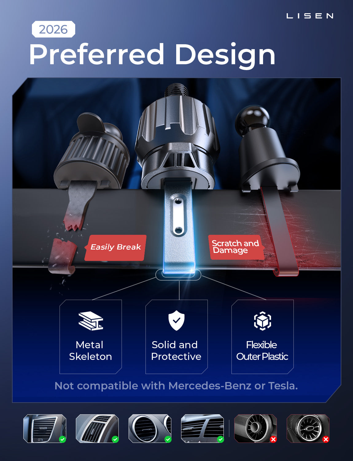 LISEN Qi2.2 25W MagSafe Car Mount Charger