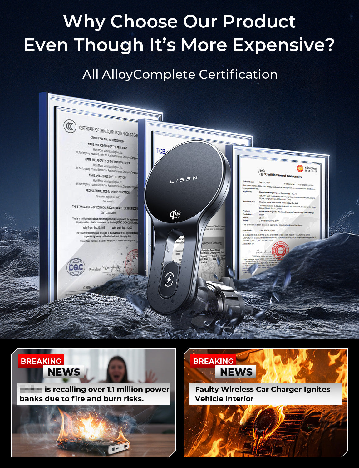 LISEN Qi2.2 25W MagSafe Car Mount Charger