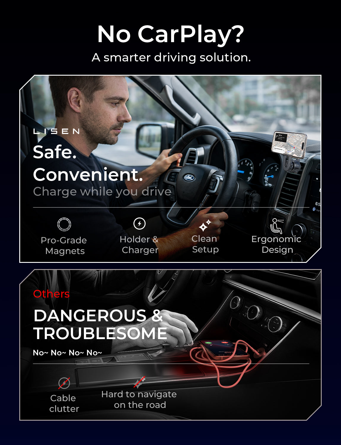 LISEN Qi2.2 25W MagSafe Car Mount Charger