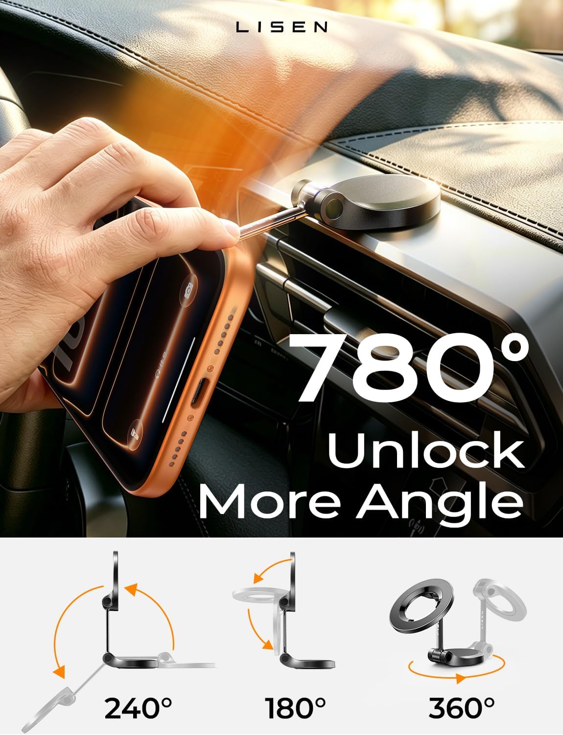 LISEN for MagSafe Car Mount 2 Pack, Classic Magnetic Phone Holder for Car, Car Phone Holder Mount, Dash Car Accessories Gifts for Women Men, for iPhone 18 Pro Max Air 17 16 15 14 13 12