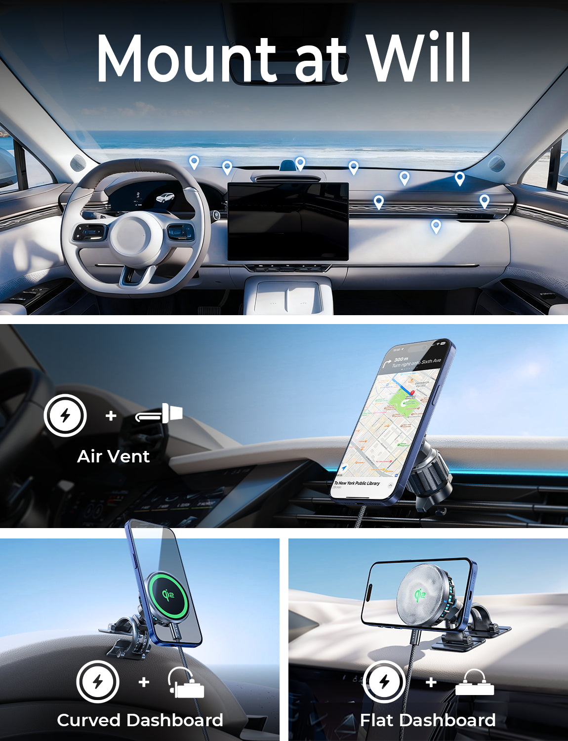 LISEN for iPhone 18 Pro Max Car Charger Mount Holder for Qi2 15W Cooling