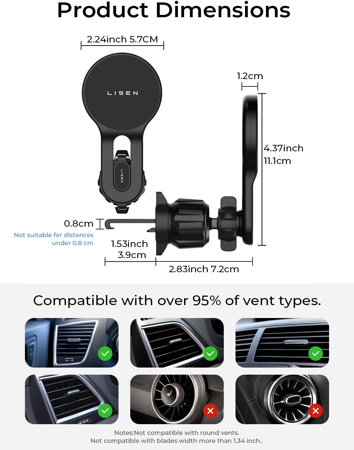 LISEN for Qi2 15W MagSafe Car Mount Charger for iPhone 18 Pro Max, Car Vent Magnetic Car Charger Stable Qi2 Wireless Charging Car Charger Mount Holder,Car Mount,Car Vent Mount for iPhone 18 17 16