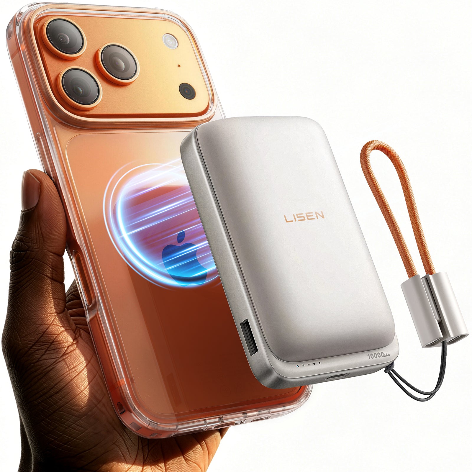 LISEN 10000mAh Qi2 MagSafe Power Bank with Detachable Cable