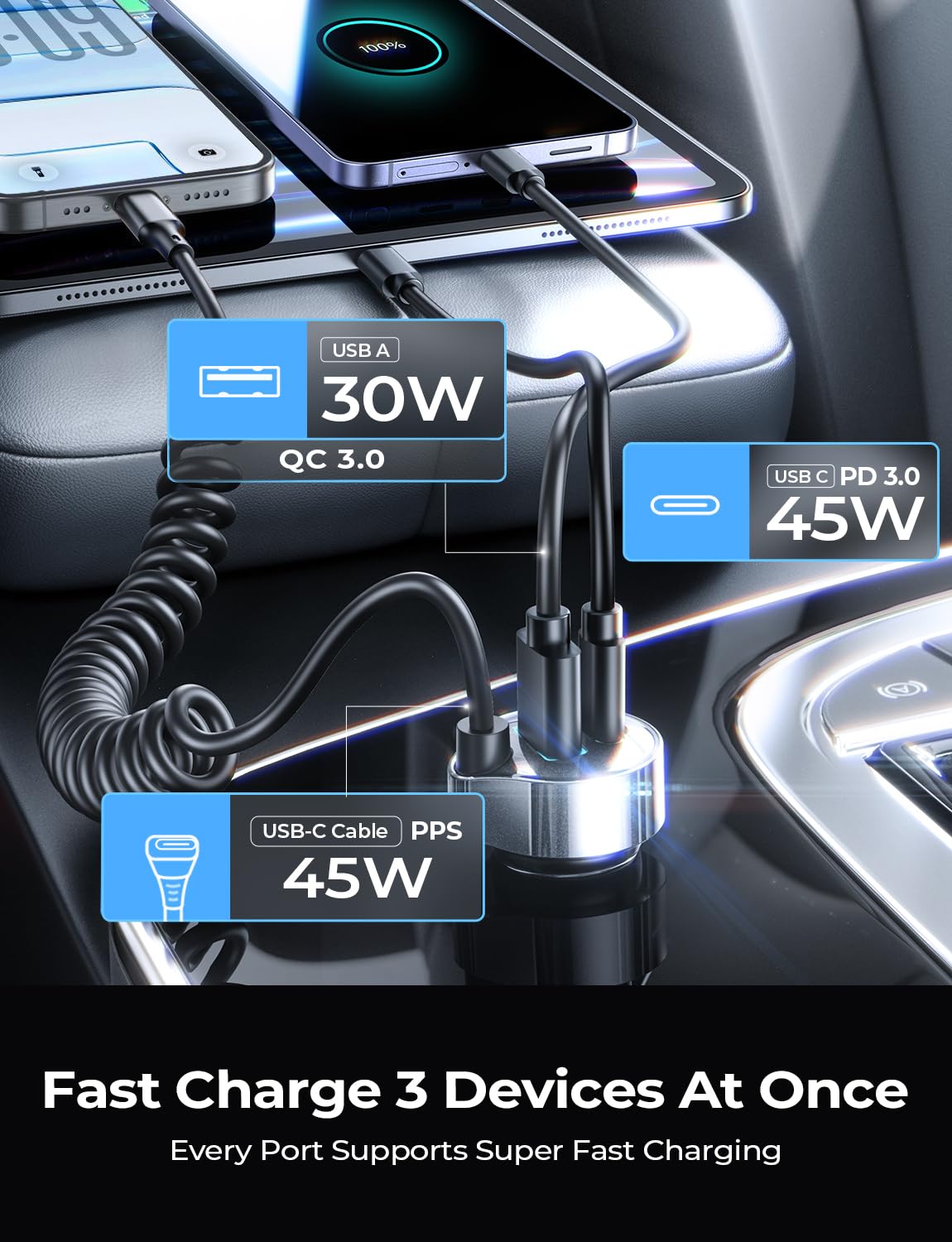 LISEN 90W USB C Car Charger for iPhone 17/16/15 Series Car Charger USB C Fast Charge Adapter,Super Fast for Men Women, Car Accessories, Compatible with iPhone 17 16 15 Pro Max