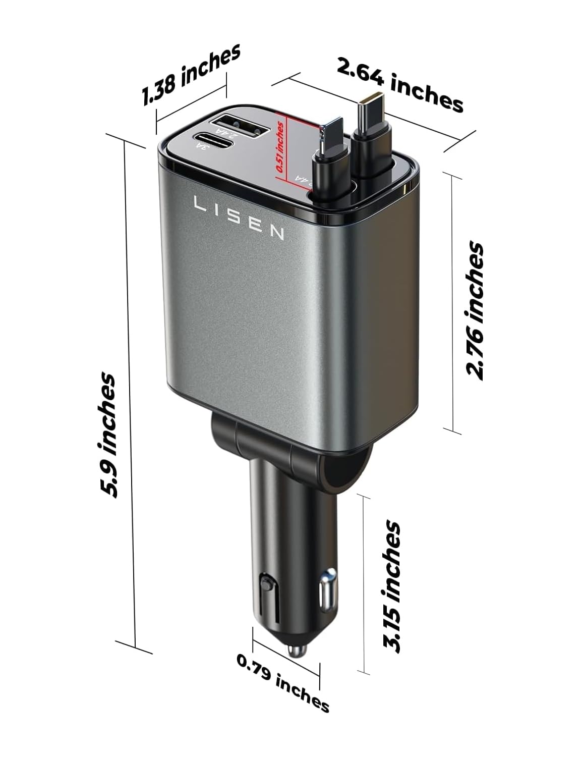 LISEN 4-in-1 69W ausziehbares Kfz-Ladegerät