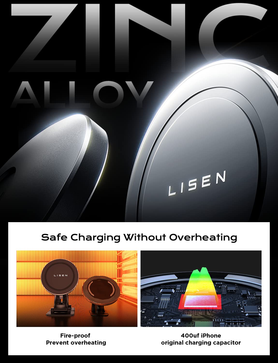 LISEN for Magsafe Car Mount Charger Magnetic Phone Holder for Car Wireless
