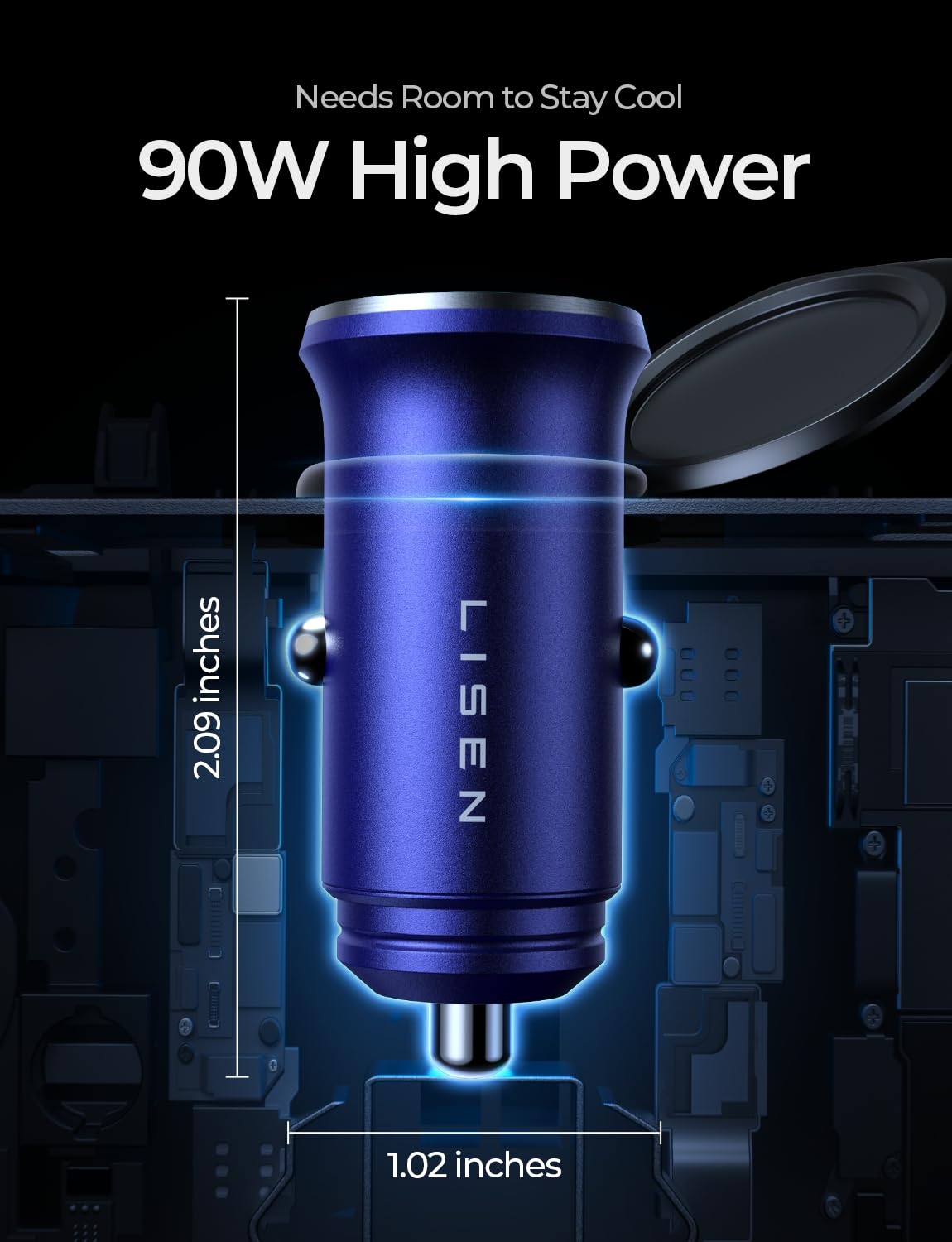 LISEN 90W USB C Car Charger USB C Fast Charge, PD3.0 Fast Car Charger, Blue