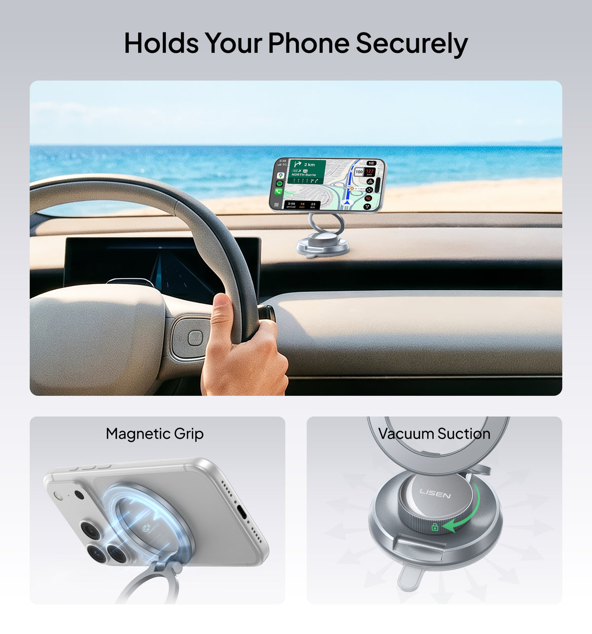 LISEN 360° Vakuum-Saug-MagSafe-Autohalterung