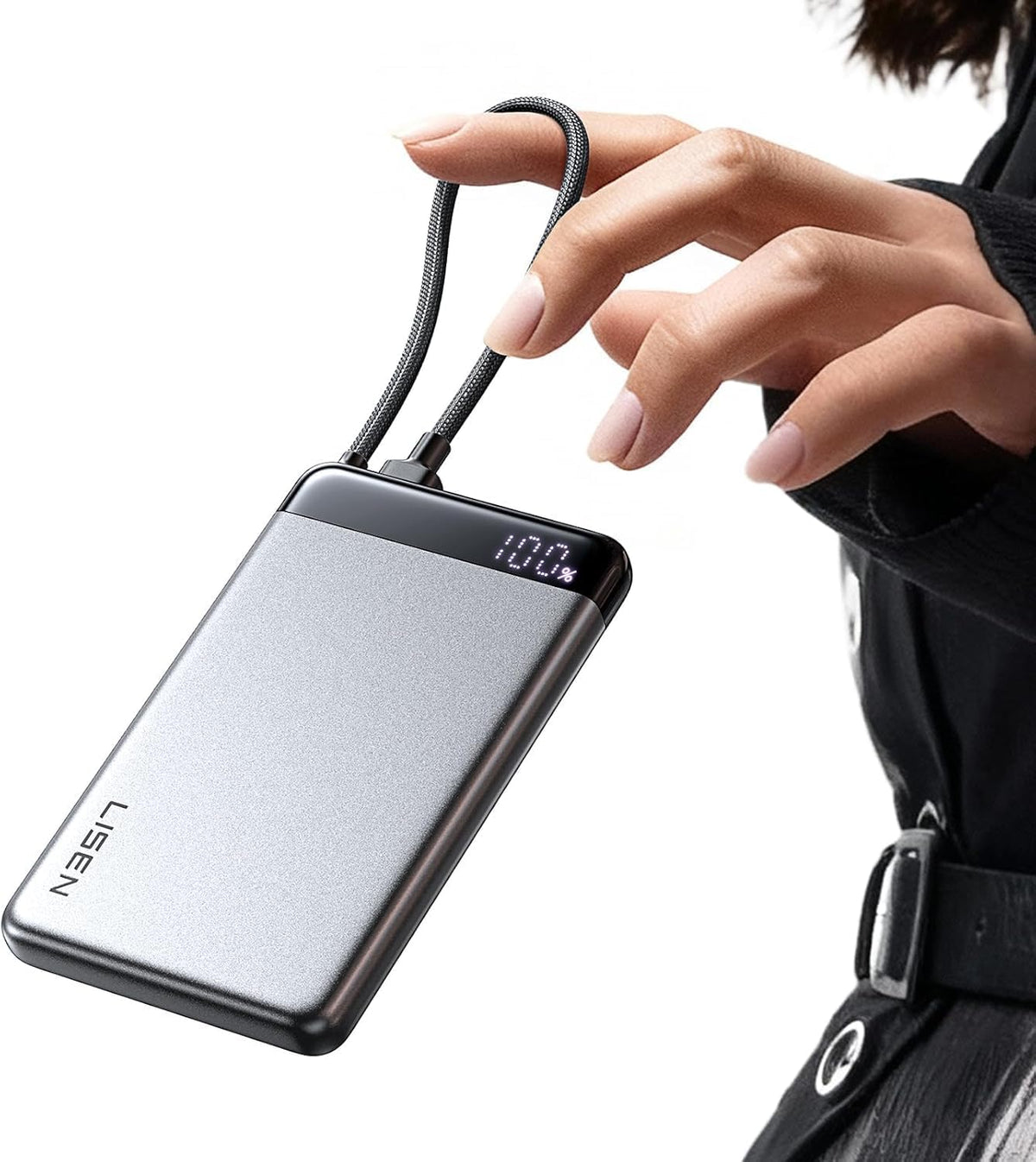 LISEN Power Bank CCC 20000 mAh 55 W, Powerbank CCC Slim Portable Charger con Smart Display e Certificate, Cavo USB-C Integrato, Compatibile con Xiaomi, iPhone 18 Pro Max/17/16, Samsung S25, iPad