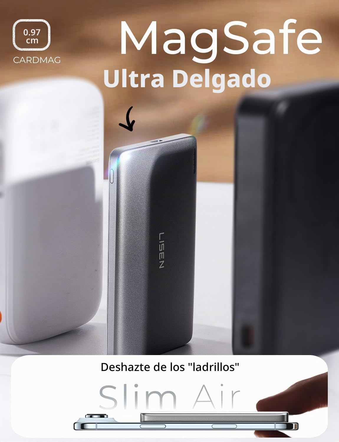 LISEN Power Bank Magsafe, 15 W [Qi2 Certified] 5000 mAh External Battery for Fast Magnetic Charging, [Ultra Slim] iPhone External Battery for Emergency Backup, External Battery for iPhone 17/16/15/14