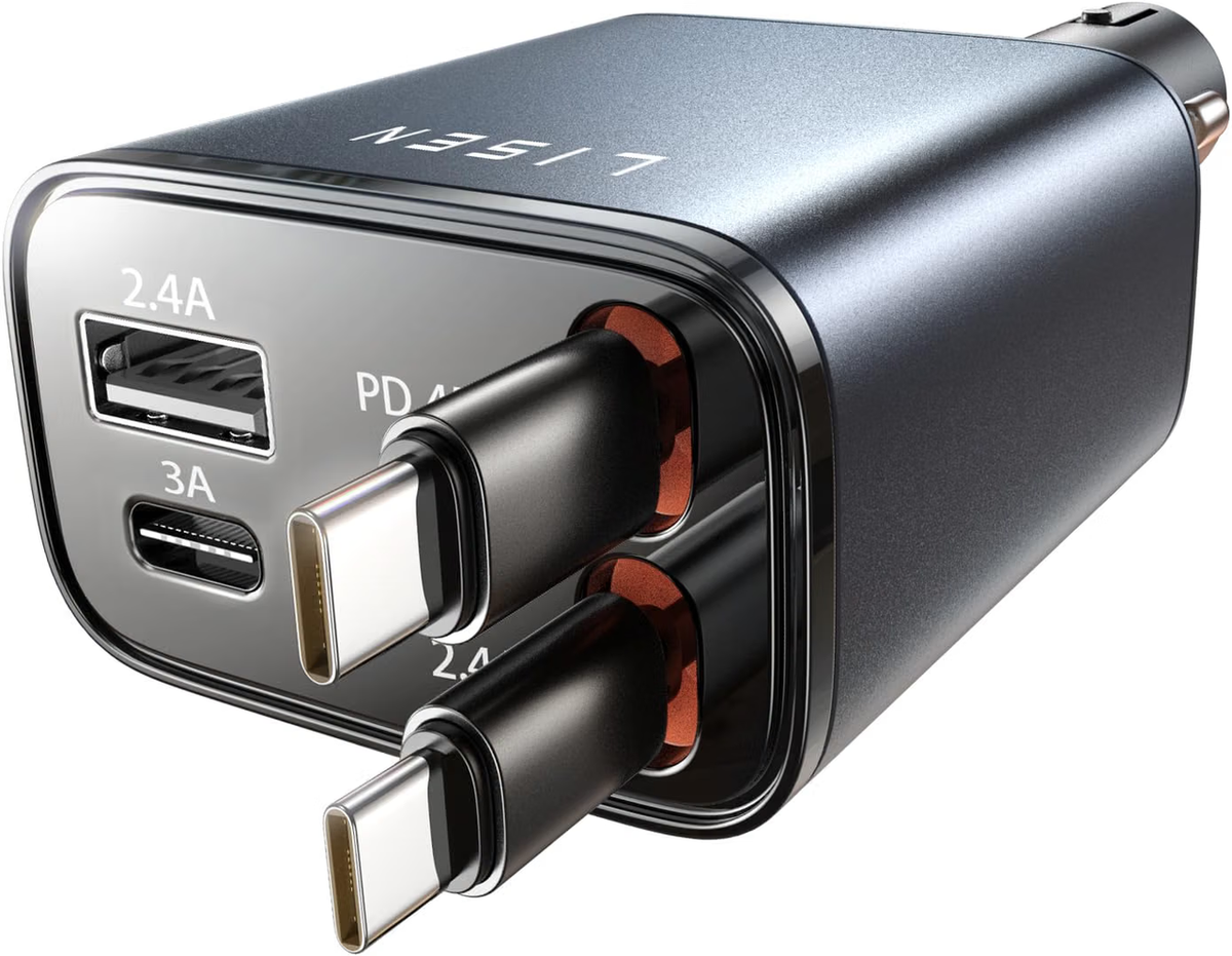 LISEN 84Wシガーソケット usb c 車 充電器【巻き取り式・タイプc 2本・2026最小4in1設計】しがーソケット usb 急速充電