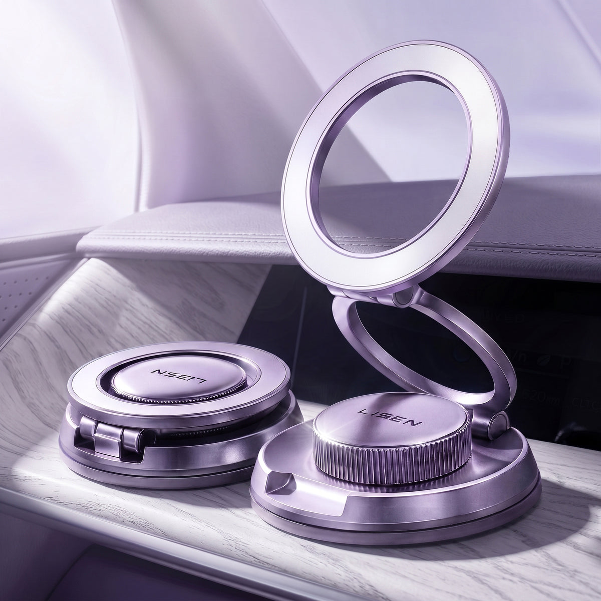 LISEN Suction Phone Mount for Vacuum for iPhone 18 Pro Max Car Mount Holder [All-Metal & Nano Gel 98+LBS Suction], 360 Adjustable Magnetic Phone Holder for Car for iPhone 18 17 16, Purple