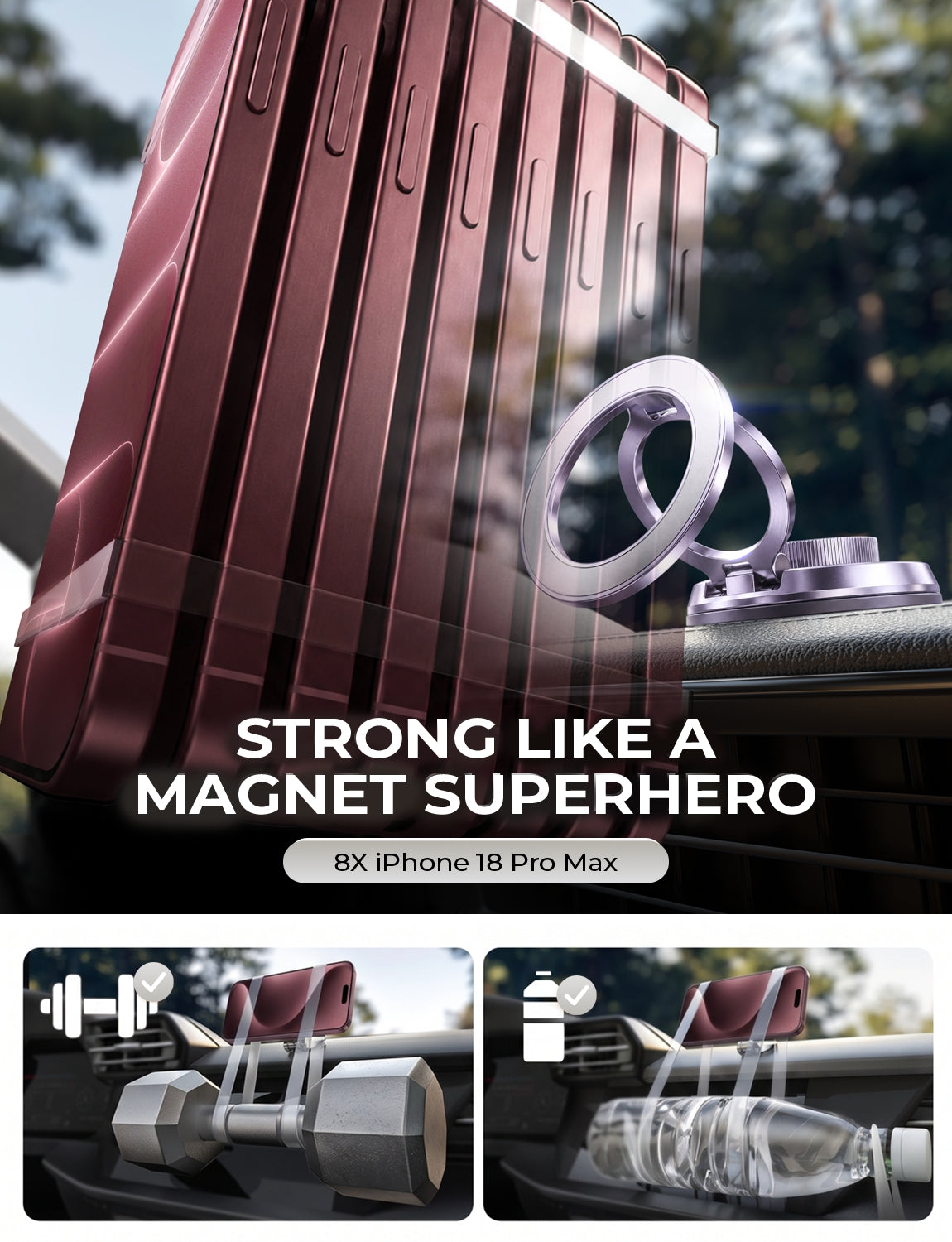 LISEN Suction Phone Mount for Vacuum for iPhone 18 Pro Max Car Mount Holder [All-Metal & Nano Gel 98+LBS Suction], 360 Adjustable Magnetic Phone Holder for Car for iPhone 18 17 16, Purple