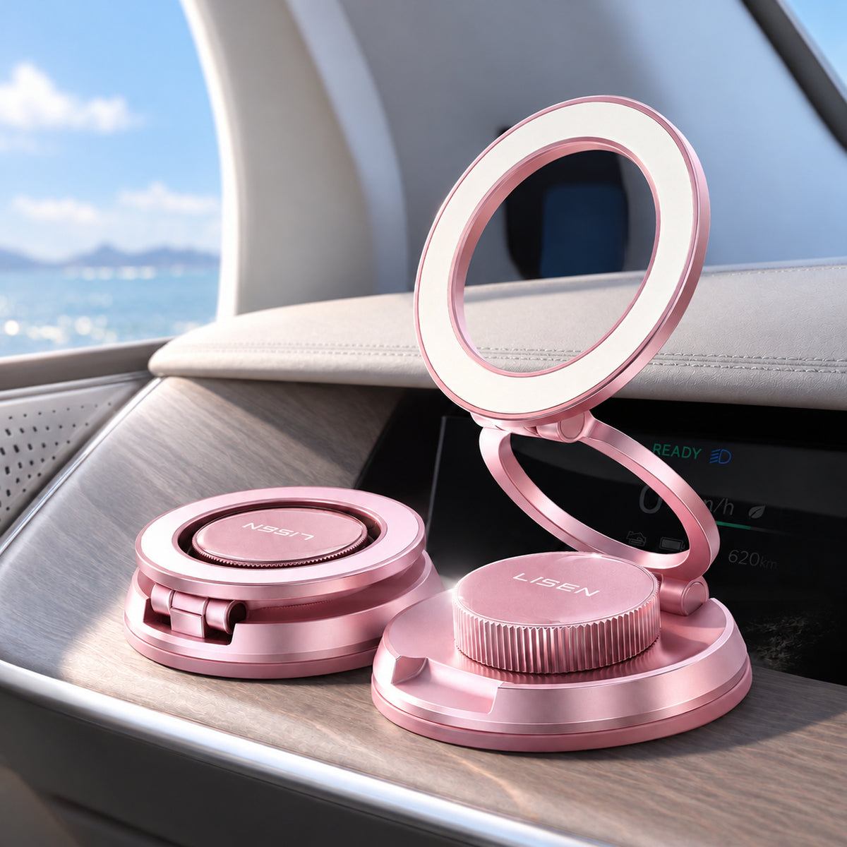 LISEN Suction Phone Mount for Vacuum for iPhone 18 Pro Max Car Mount Holder [All-Metal & Nano Gel 98+LBS Suction], 360 Adjustable Magnetic Phone Holder for Car for iPhone 18 17 16, Pink